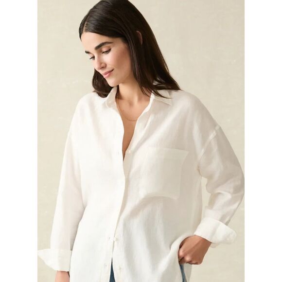 NWOT Faherty women’s Laguna Linen Relaxed Shirt - White, $158 XS F45 - Picture 2 of 10